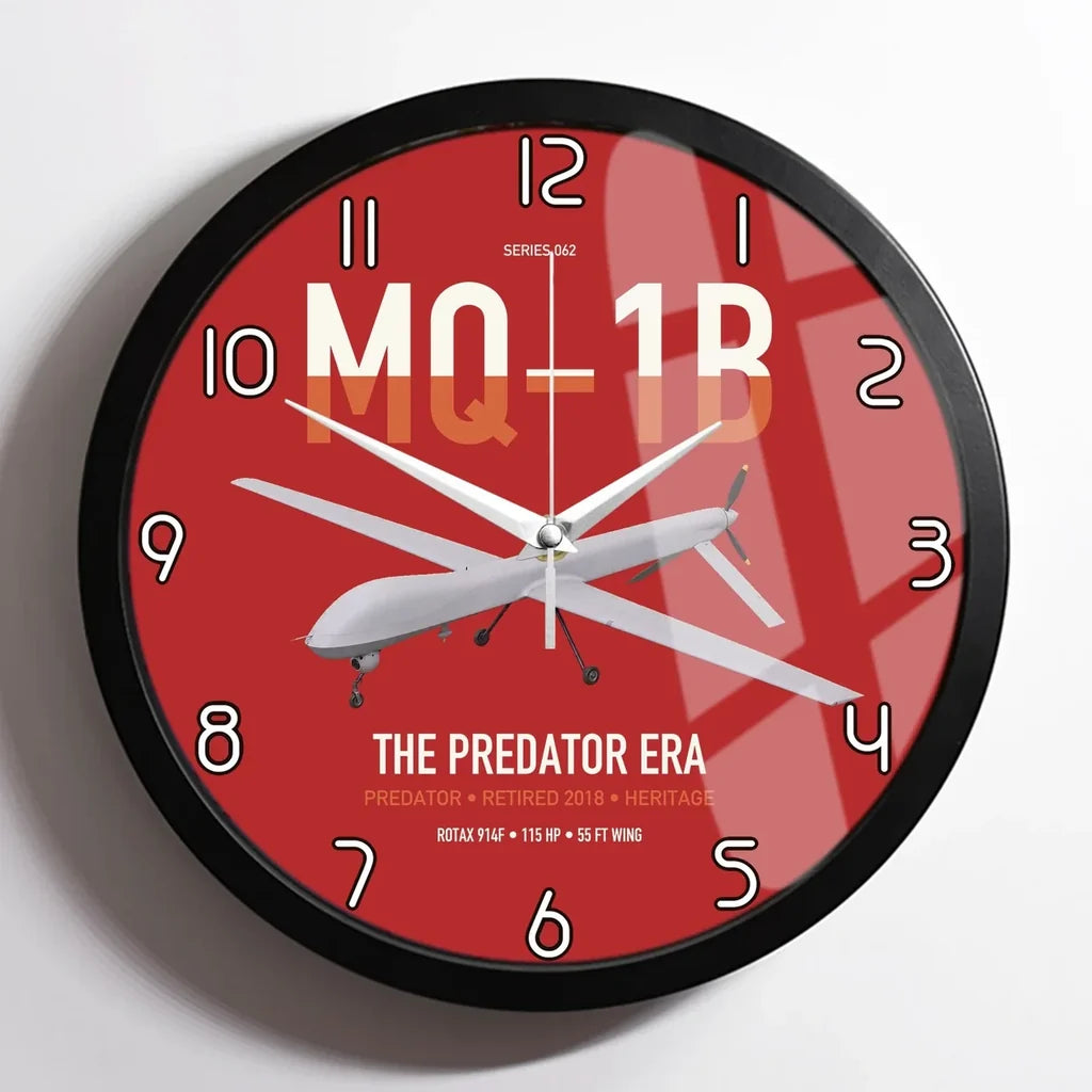 MQ-1B Predator design on red framed wall clock