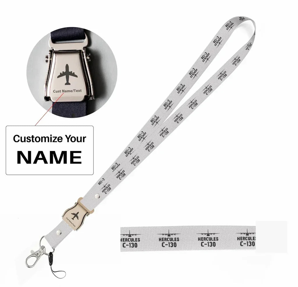 Military Transport Airplane C 130 seat belt lanyard - white with name