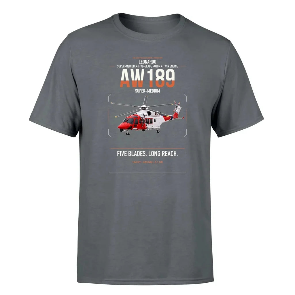 Leonardo AW189 design on gray t-shirt, single-side print