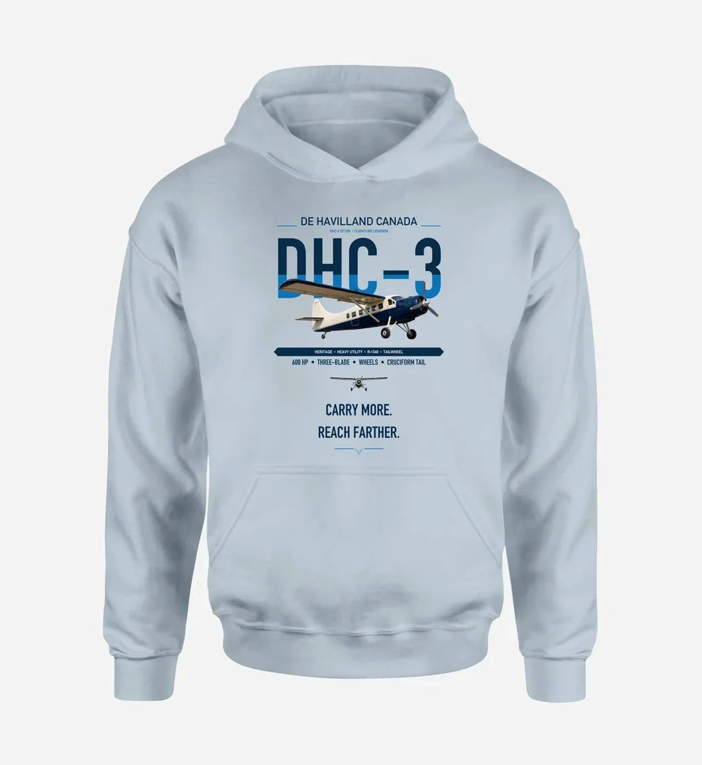 DHC-3 Otter design on light blue double-side hoodie, single-side print