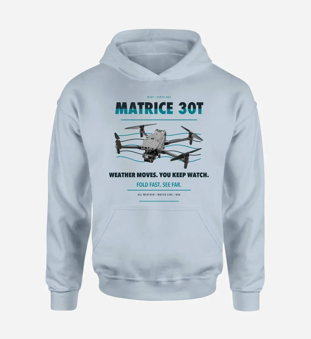 DJI Matrice 30T design on light blue hoodie single side