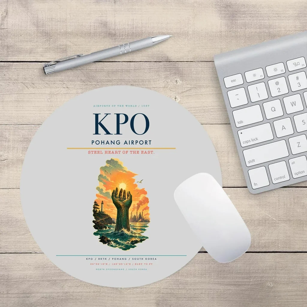 Pohang Airport (KPO) design on light gray round mouse pad