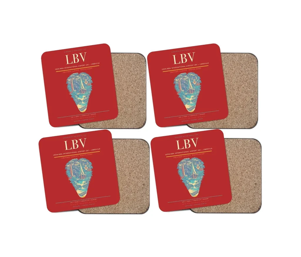 Leon-Mba International Airport (LBV) design on red 4 pieces set coaster