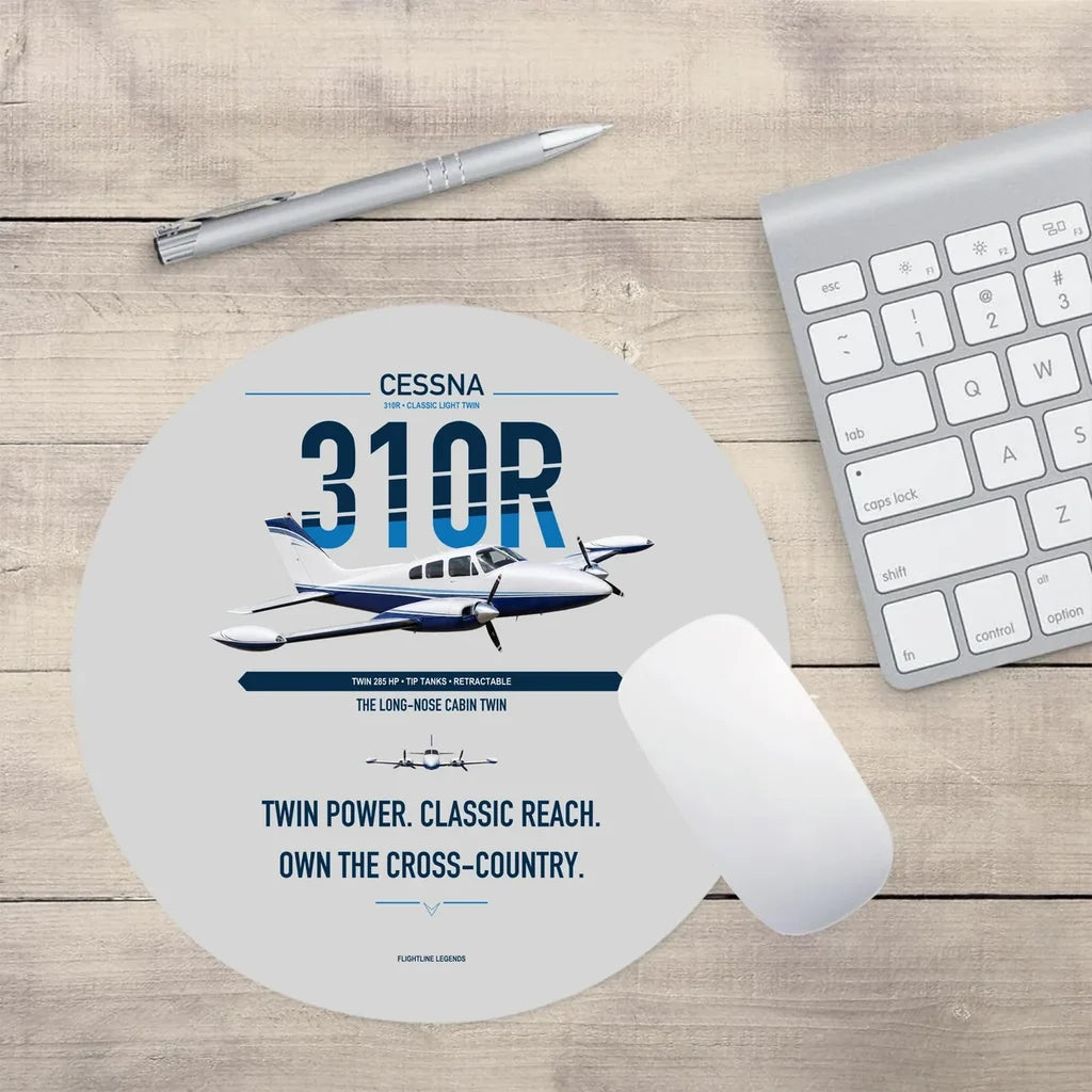 Cessna 310R design on light gray round mouse pad