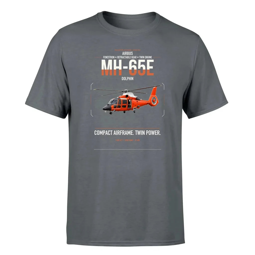 Airbus MH-65E Dolphin design on gray t-shirt, single-side print