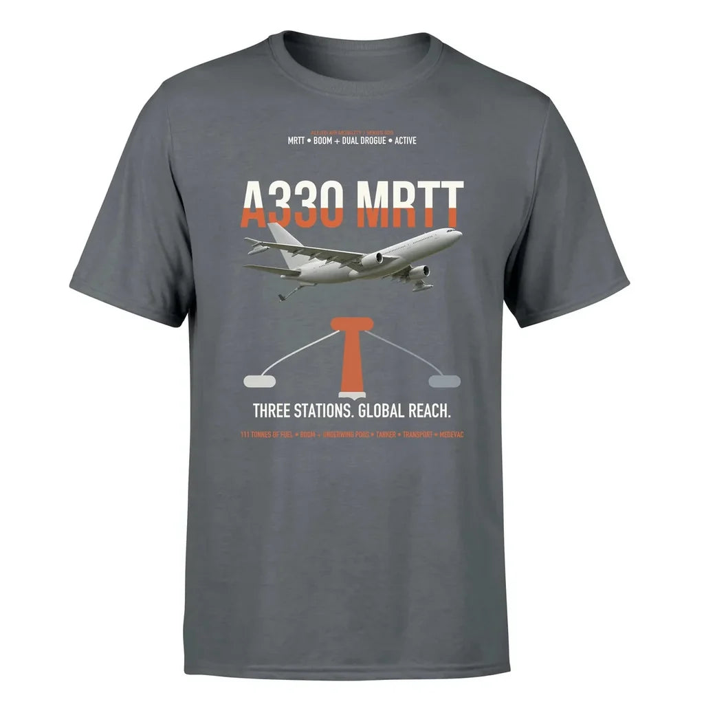 Airbus A330 MRTT design on gray t-shirt, single-side print