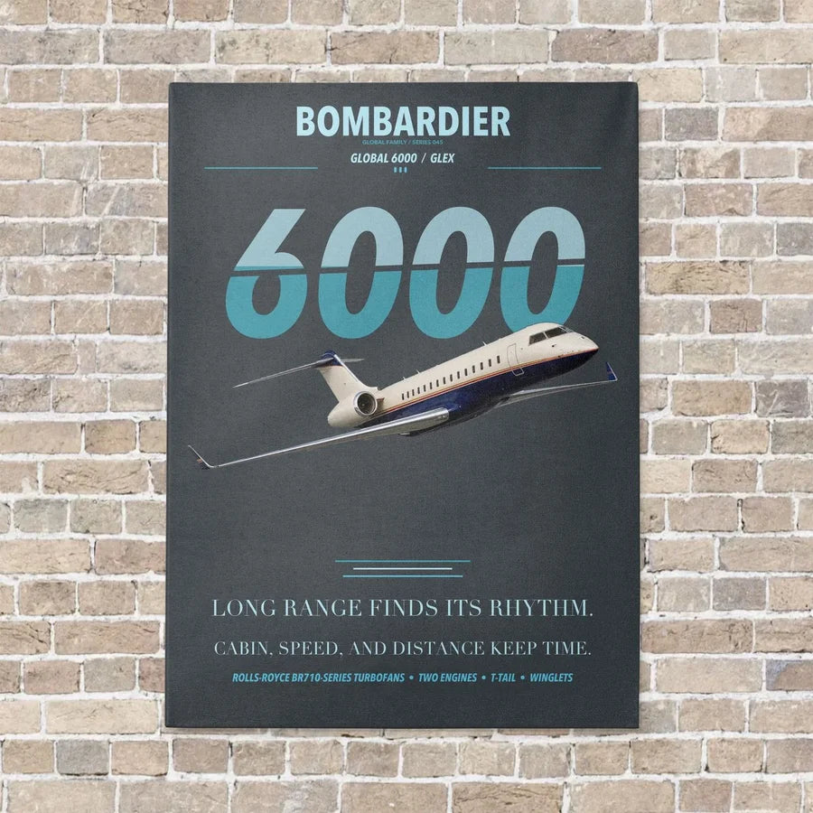 Bombardier Global 6000 vertical canvas print - no frame - gray background