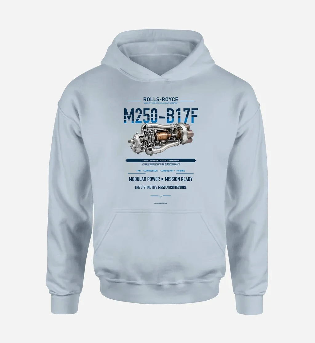 M250-B17F design on light blue hoodie single side