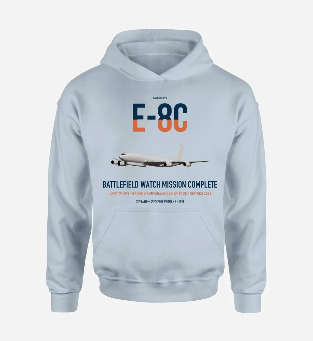 E-8C Joint STARS design on light blue double-side hoodie, single-side print