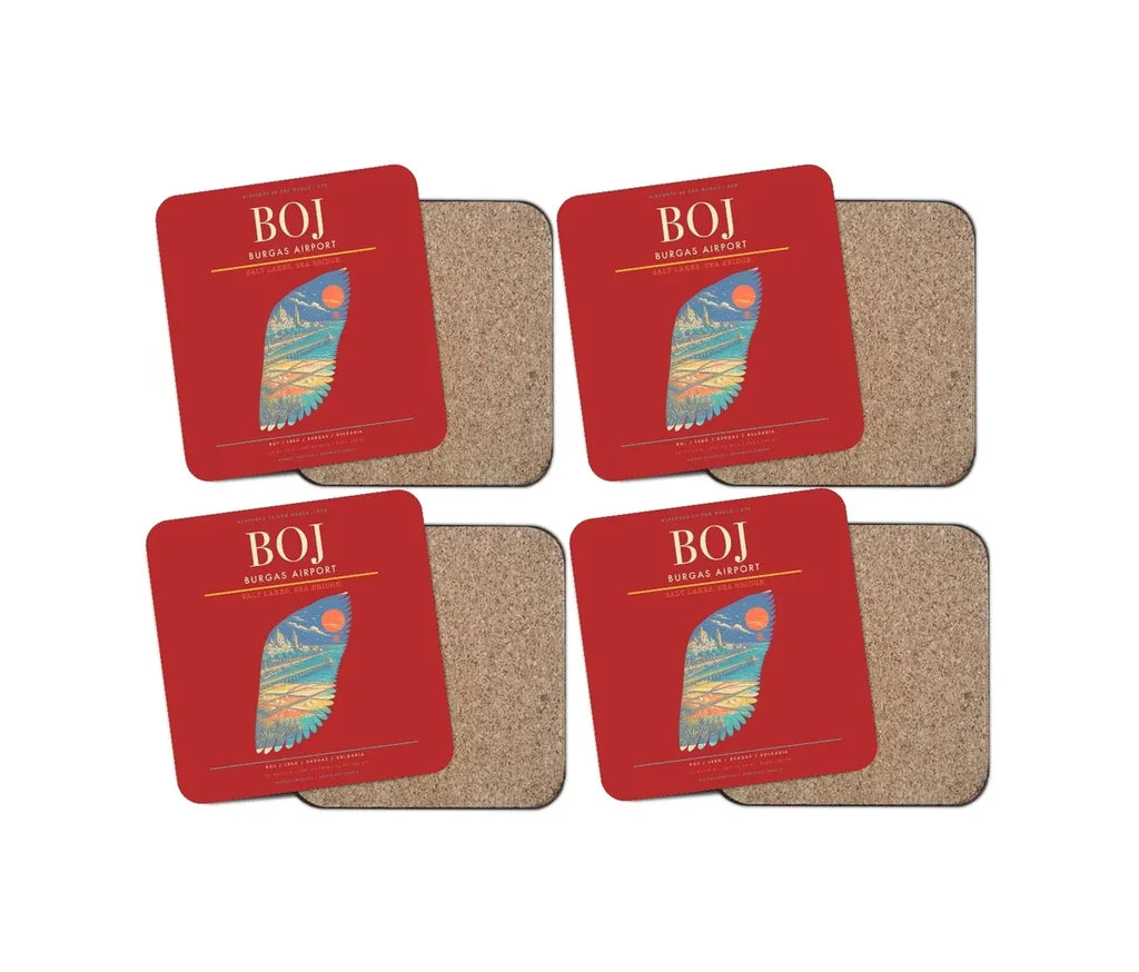 Burgas Airport BOJ Coaster 4-Pieces-Set - Red