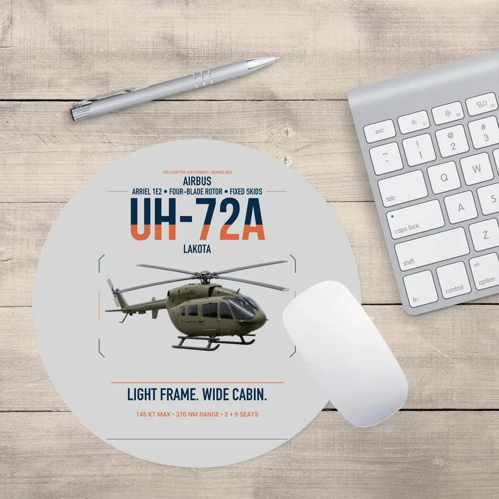 Airbus UH-72A Lakota design on light gray round mouse pad