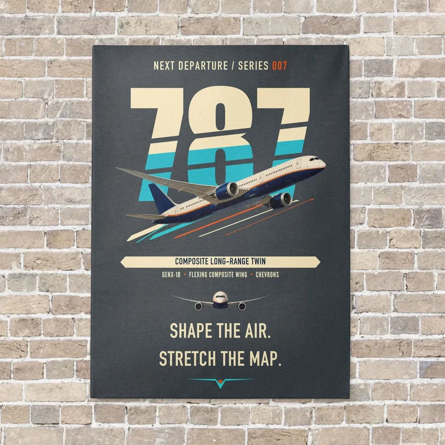 Boeing 787-9 Dreamliner vertical canvas print - no frame - gray background