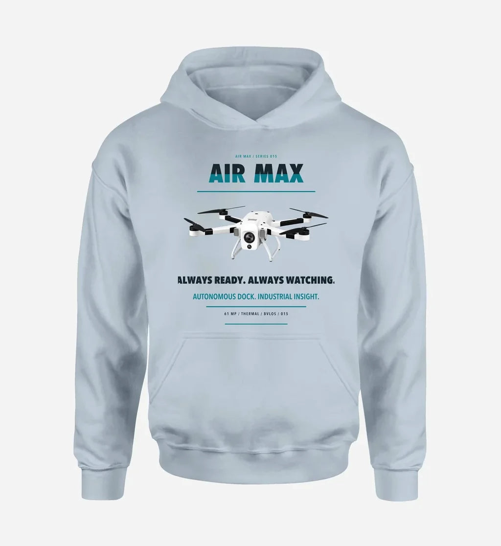 Percepto Air Max design on light blue hoodie single side