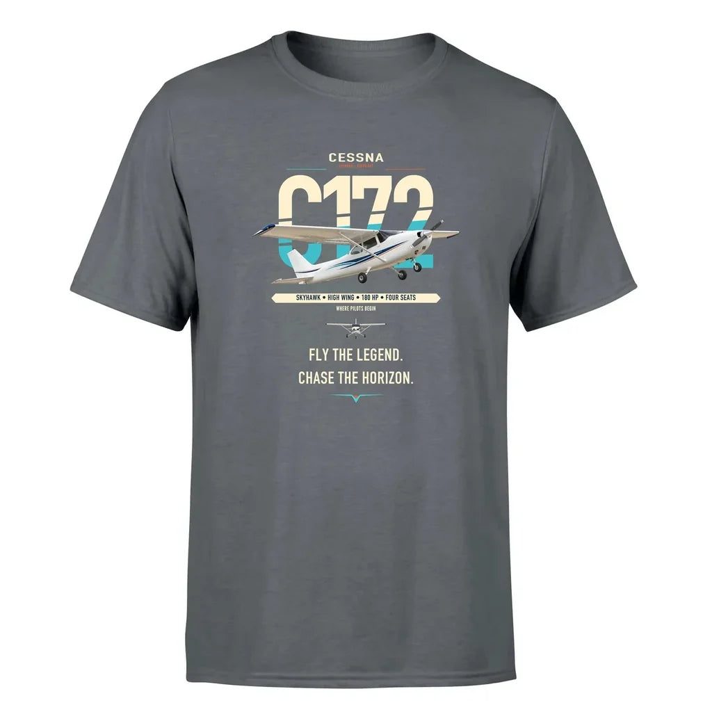 Cessna 172 Skyhawk design on gray t-shirt, single-side print