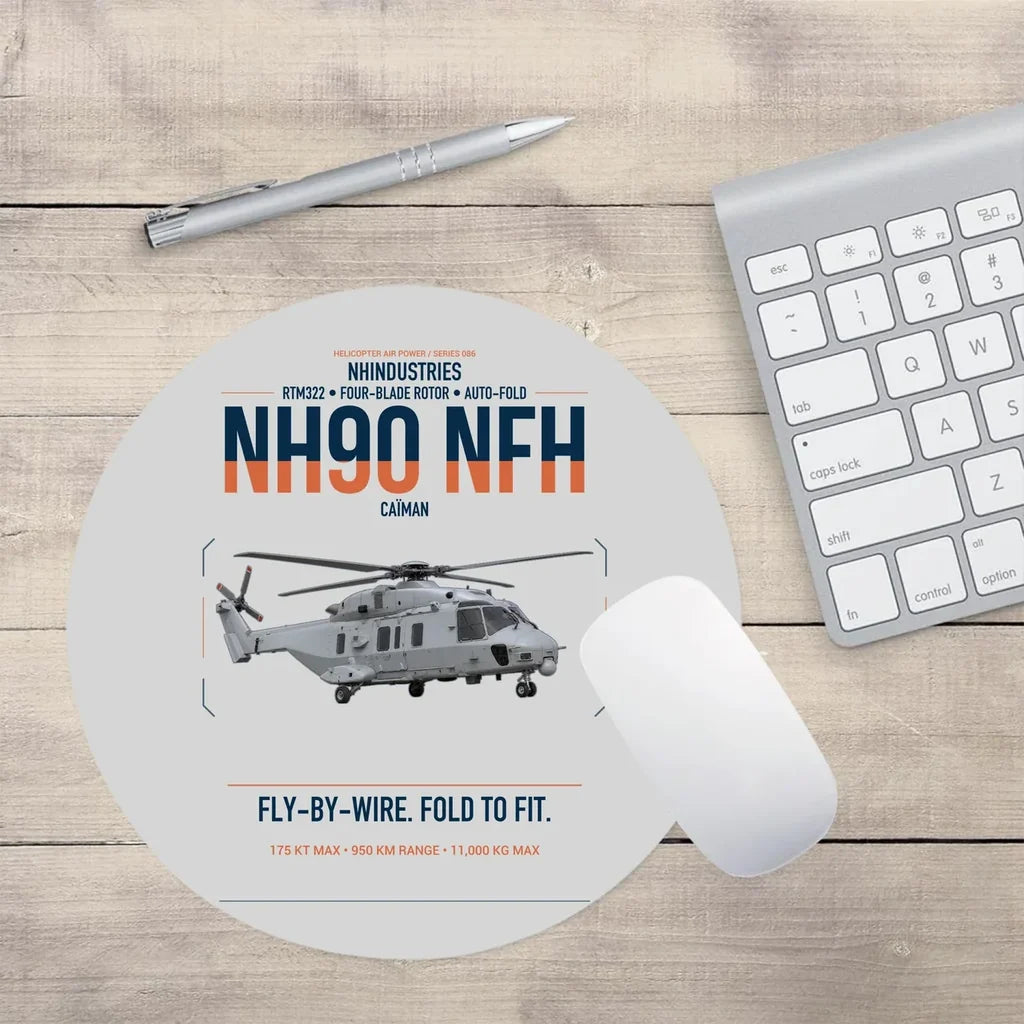 NHIndustries NH90 NFH Caïman design on light gray round mouse pad