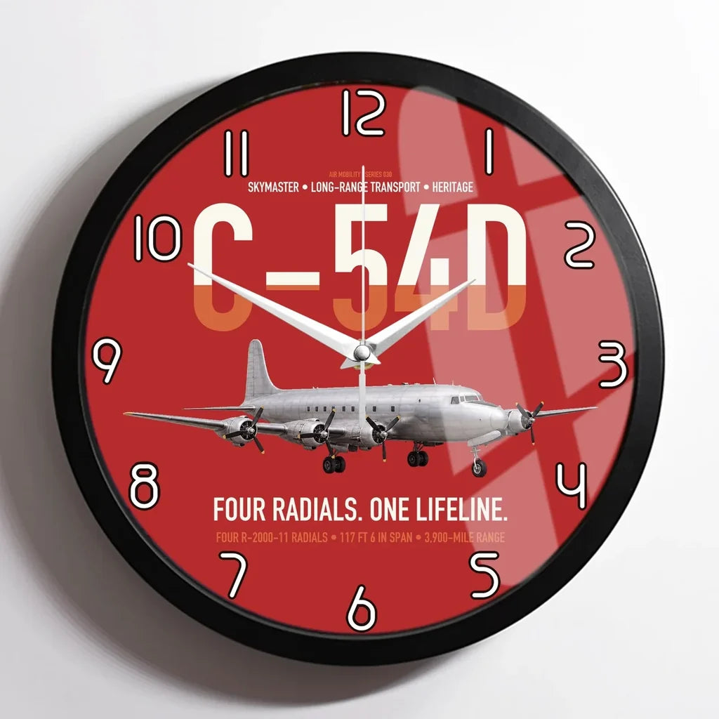 C-54D Skymaster design on red framed wall clock