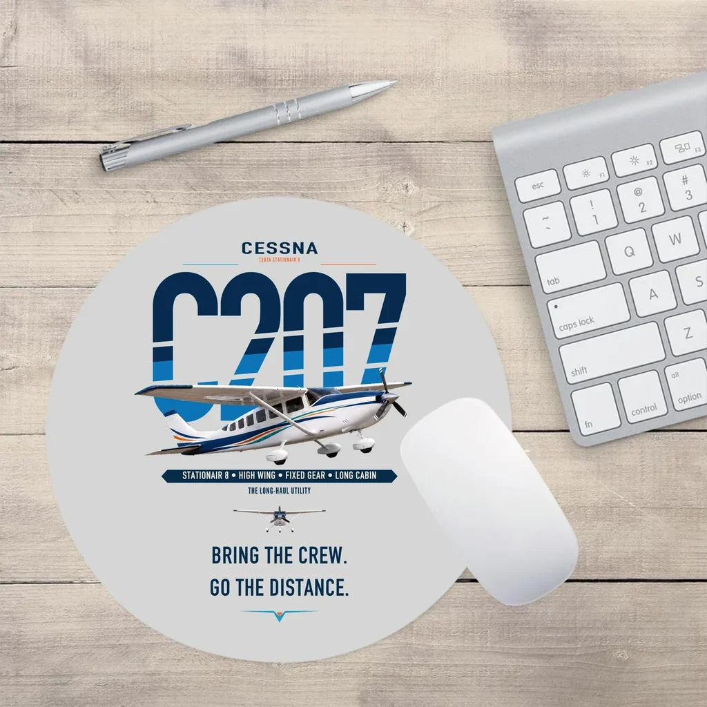 Cessna T207A Stationair 8 design on light gray round mouse pad