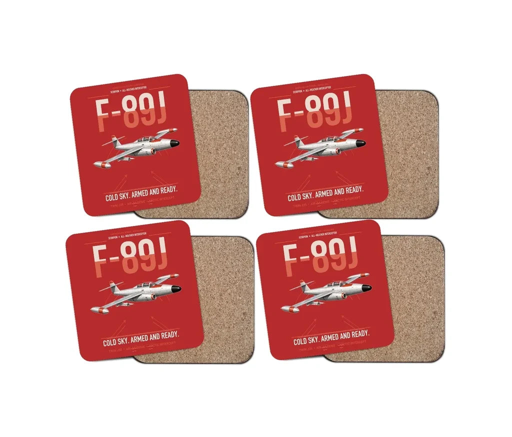 F-89J Scorpion design on red 4 pieces set coaster