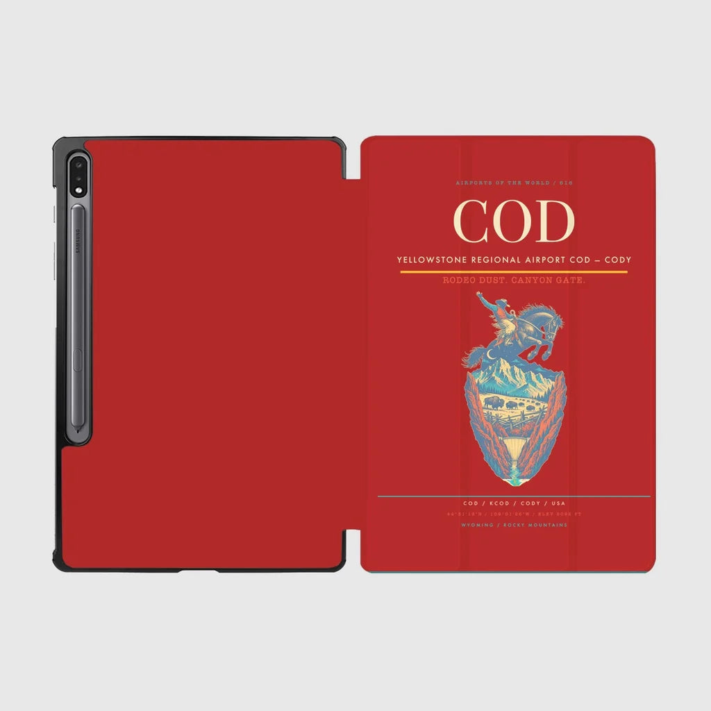 Yellowstone Regional Airport (COD) design on red samsung tablet tablet case