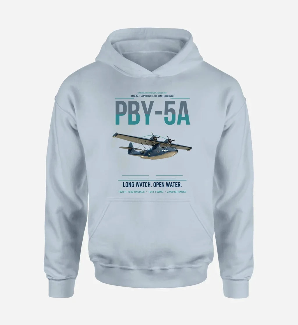 PBY-5A Catalina design on light blue double-side hoodie, single-side print