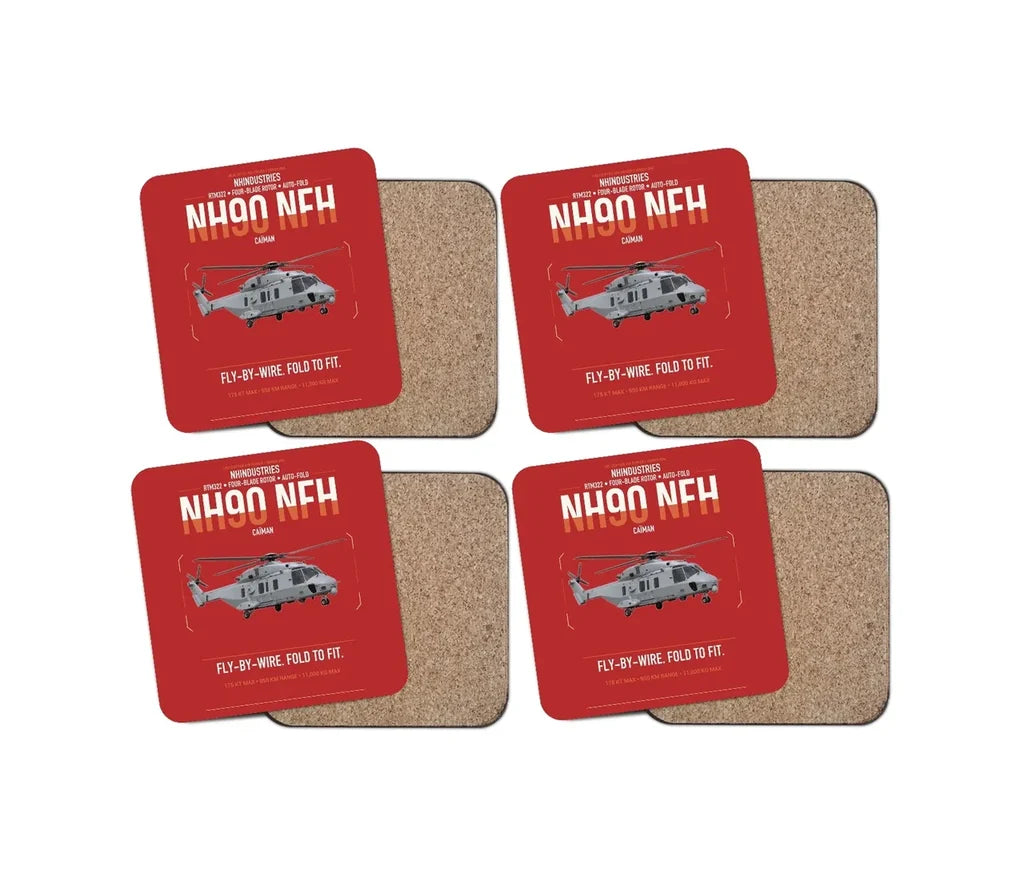 NHIndustries NH90 NFH Caïman design on red 4 pieces set coaster