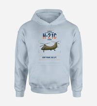 Thumbnail for Piasecki H-21C Shawnee design on light blue double-side hoodie, single-side print