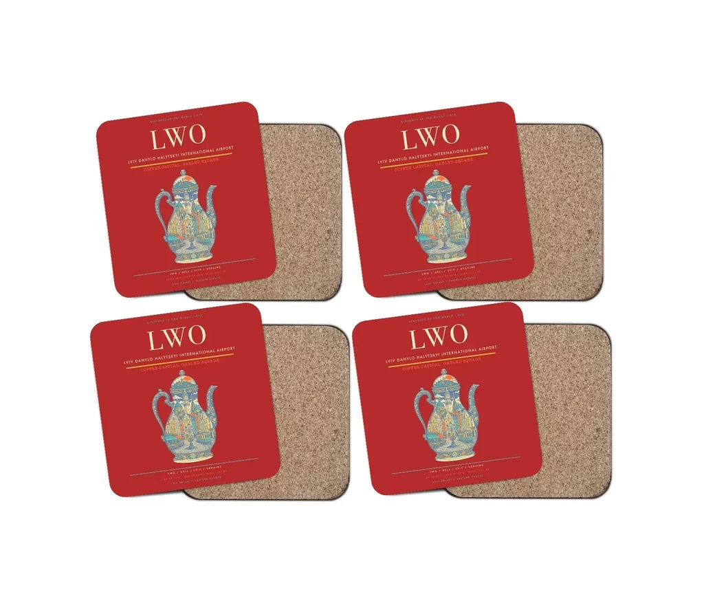 Lviv Danylo Halytskyi International Airport LWO Coaster 4-Pieces-Set - Red