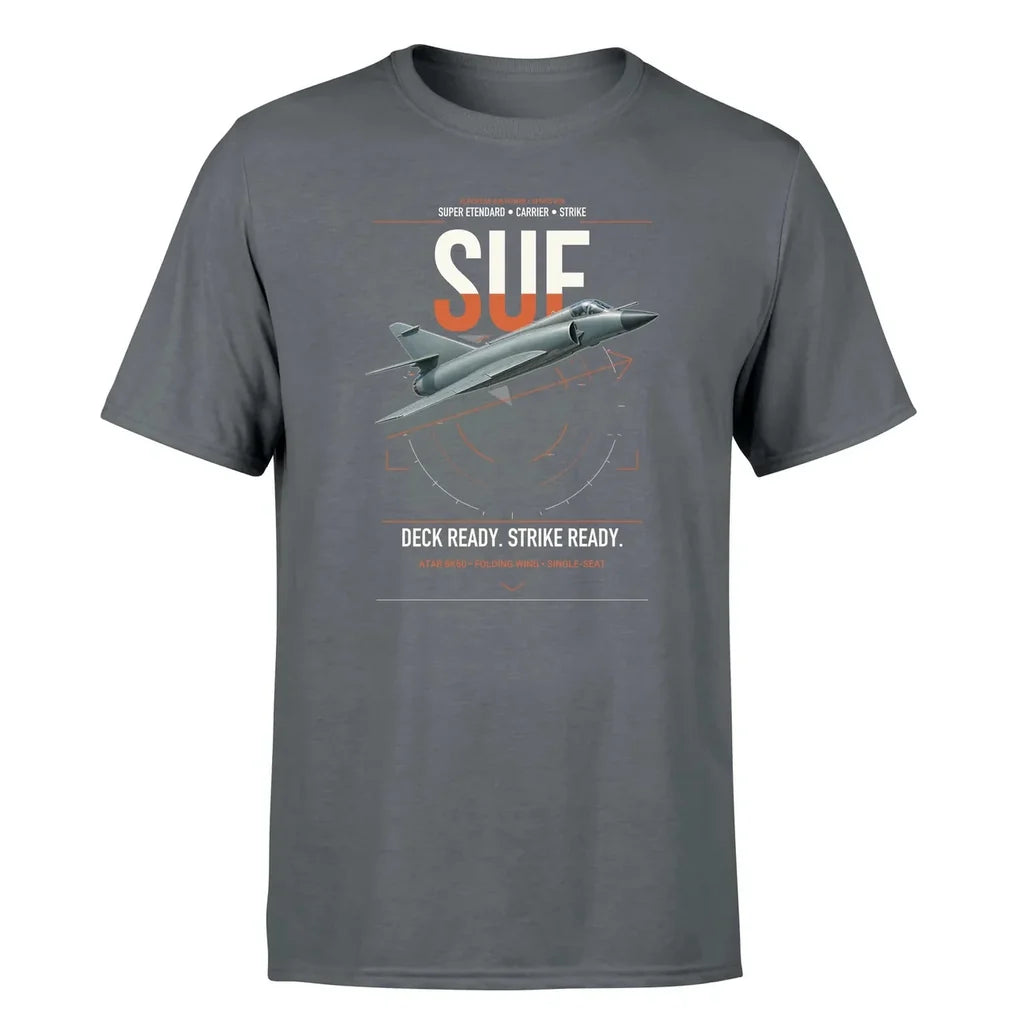 Dassault Super Étendard design on gray t-shirt, single-side print