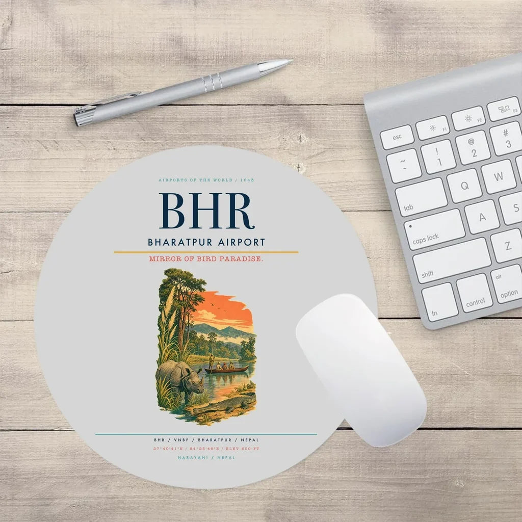 Bharatpur Airport (BHR) design on light gray round mouse pad