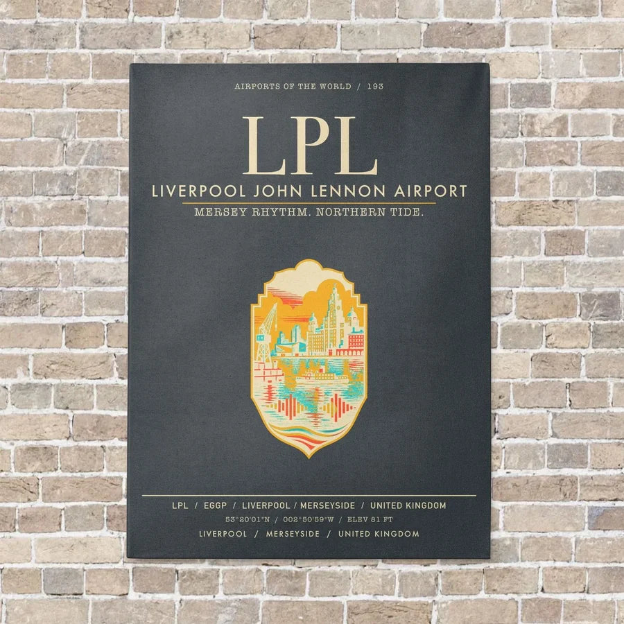 Liverpool John Lennon Airport LPL vertical canvas print - no frame - gray background