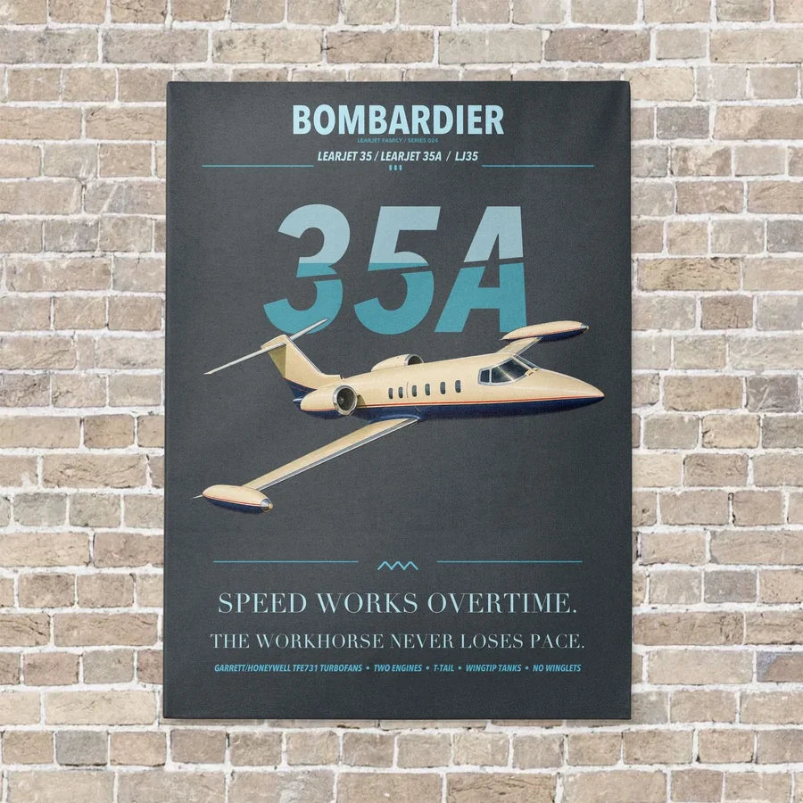 Bombardier Learjet 35A vertical canvas print - no frame - gray background