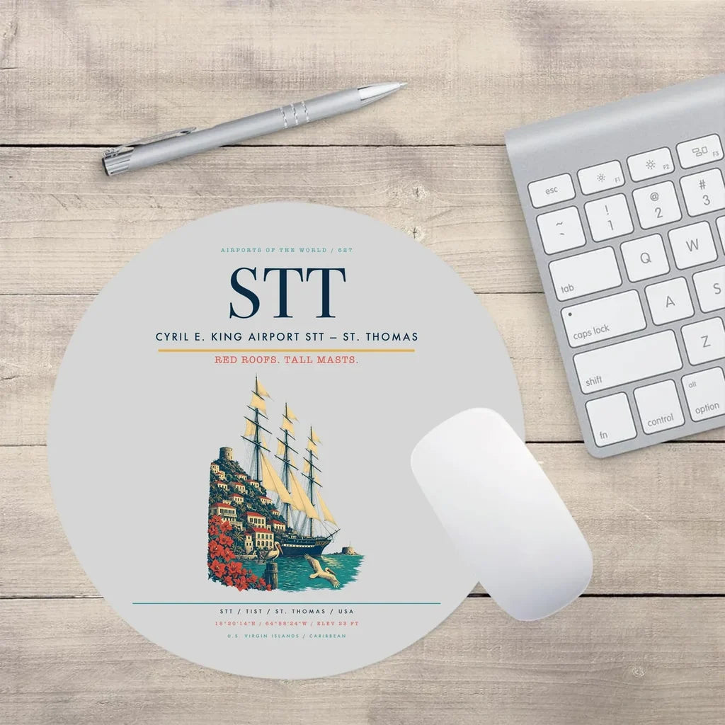 Cyril E. King Airport (STT) design on light gray round mouse pad