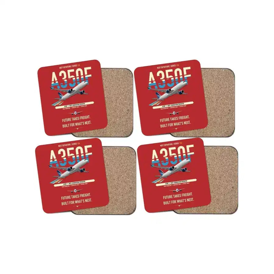Airbus A350F design on red 4 pieces set coaster