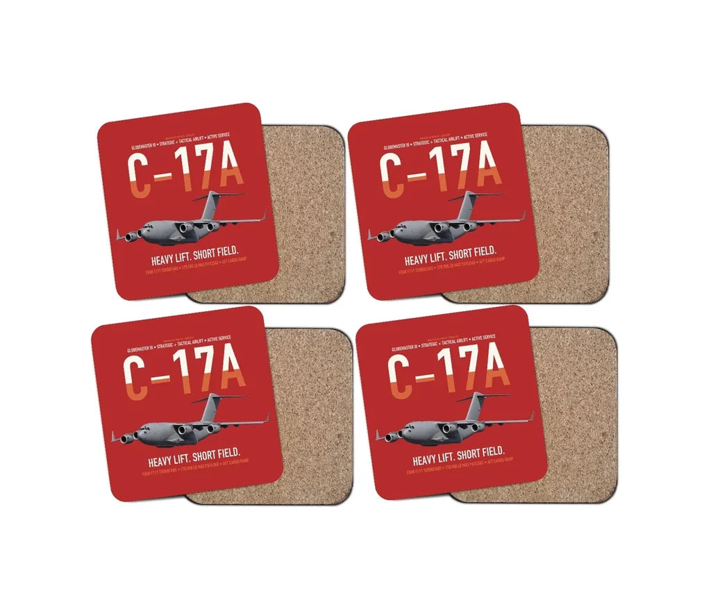 C-17A Globemaster III design on red 4 pieces set coaster