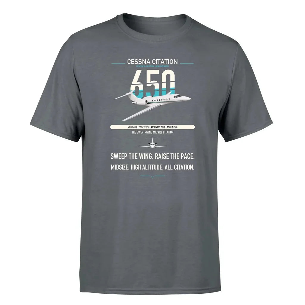 Cessna Citation 650 - Citation III design on gray double-side t-shirt, single-side print