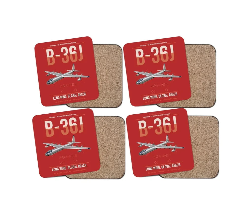 B-36J Peacemaker design on red 4 pieces set coaster