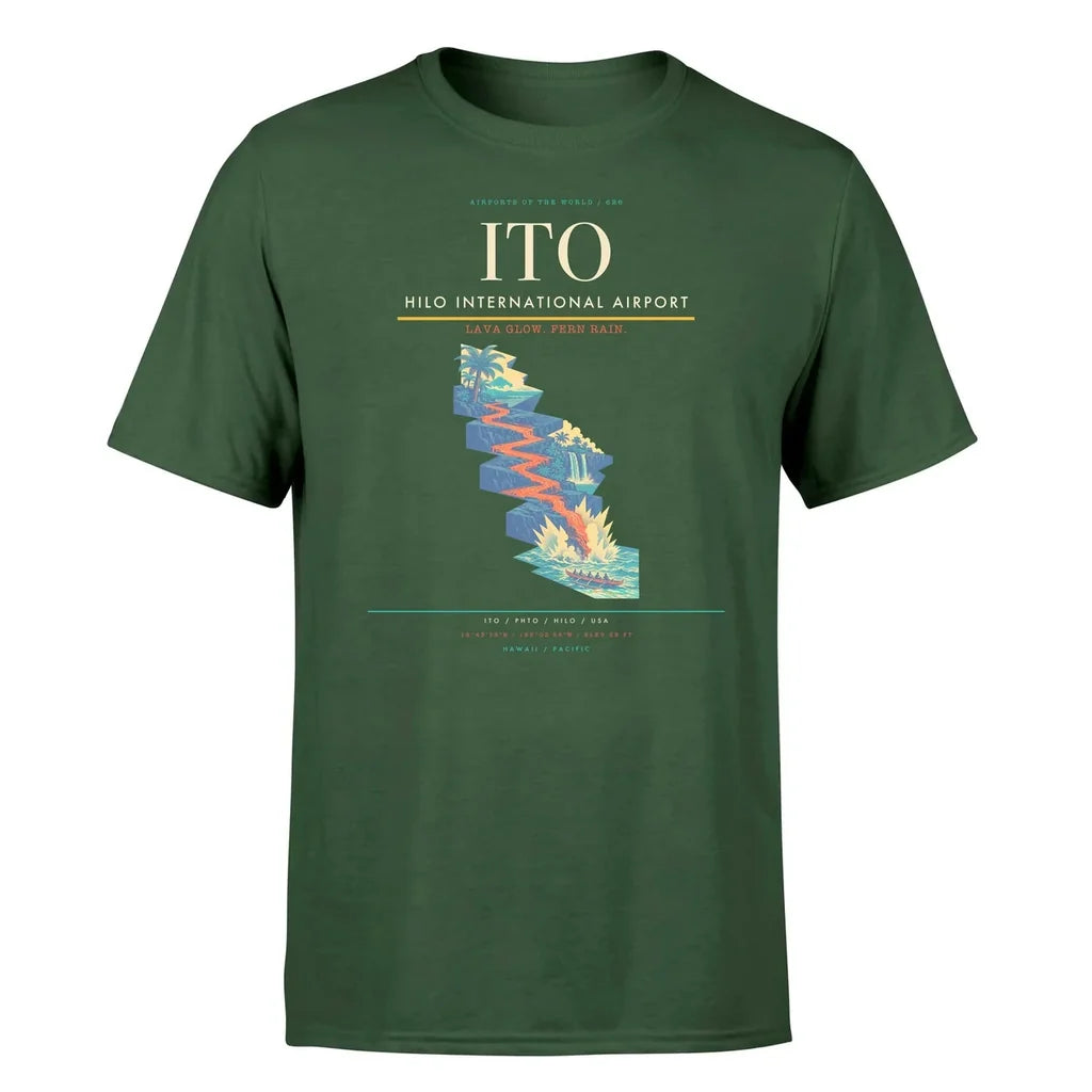 Hilo International Airport (ITO) T-Shirt single-side front print in Dark Green | hilo-international-airport-ito-double-side-t-shirt