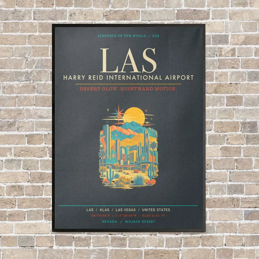 Harry Reid International Airport Las Vegas LAS - Canvas Framed - Gray