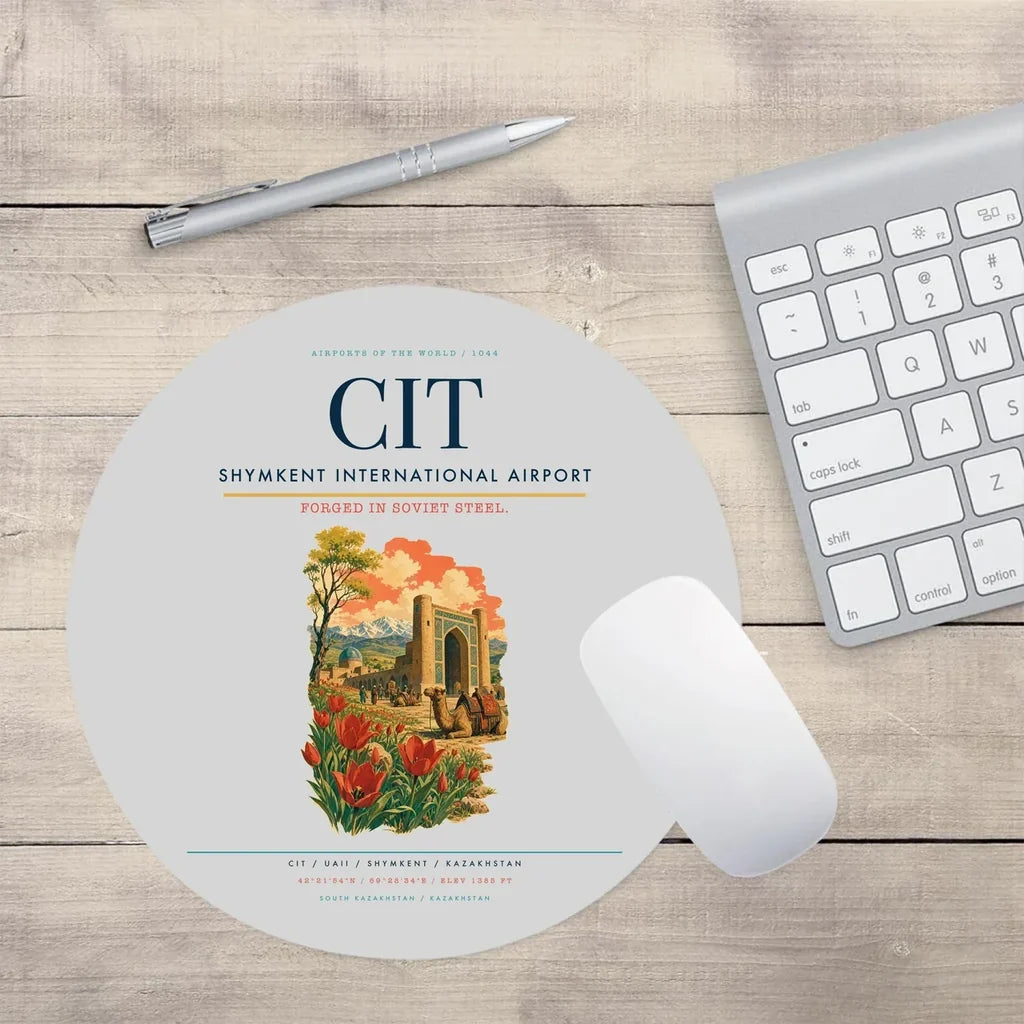 Shymkent International Airport (CIT) design on light gray round mouse pad