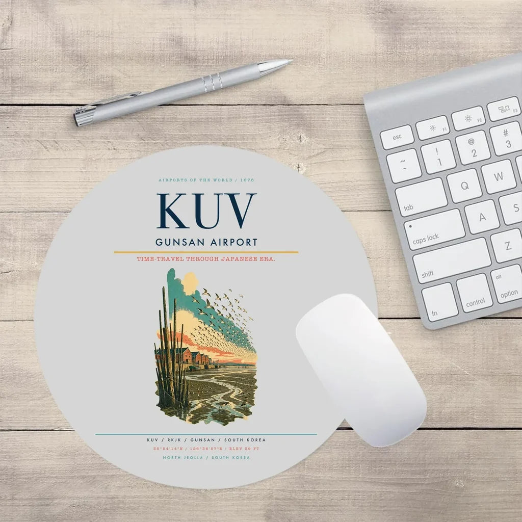 Gunsan Airport (KUV) design on light gray round mouse pad