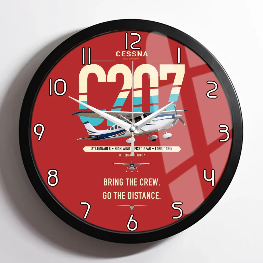 Cessna T207A Stationair 8 design on red framed wall clock