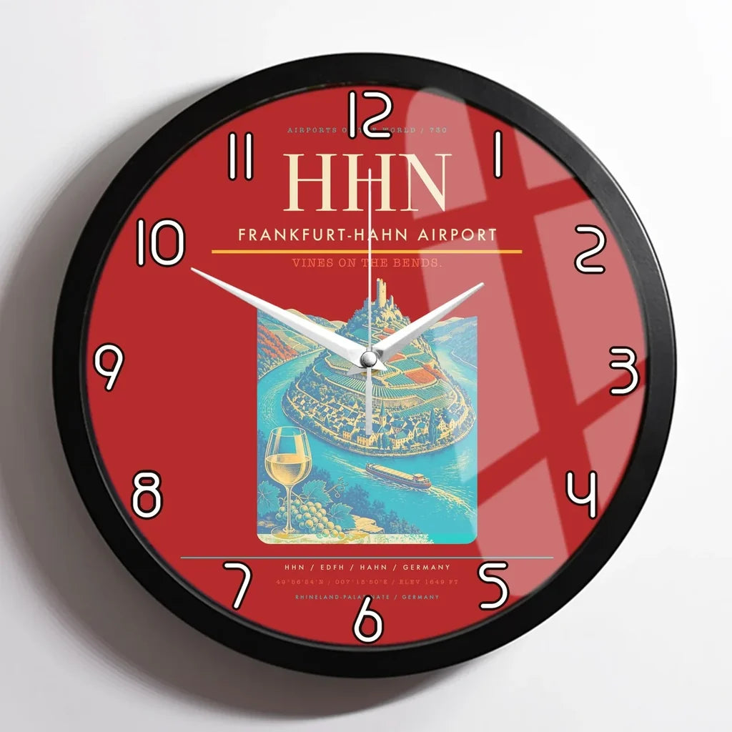 Frankfurt-Hahn Airport (HHN) design on red framed wall clock