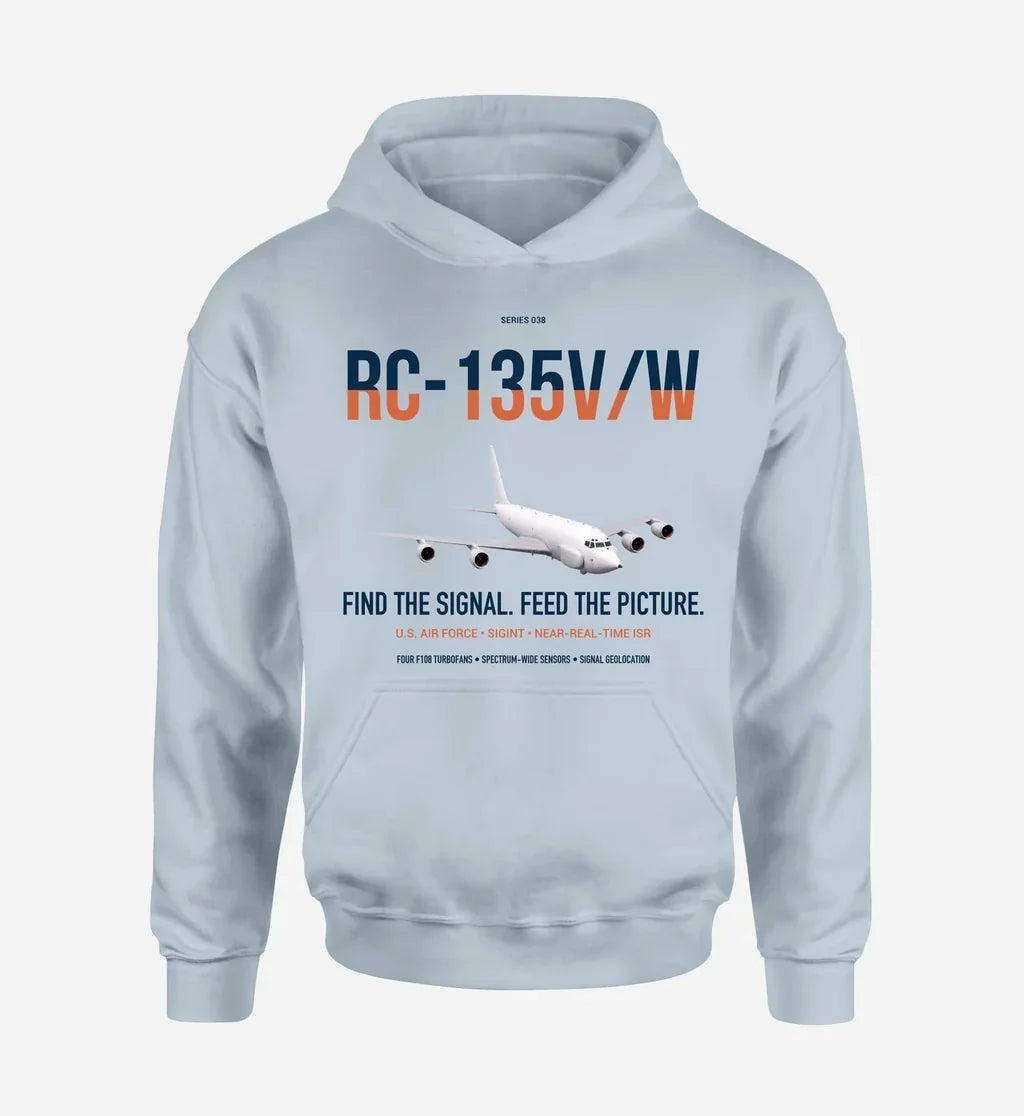 RC-135V W Rivet Joint design on light blue double-side hoodie, single-side print