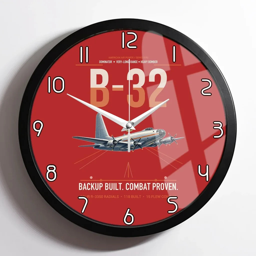 B-32 Dominator design on red framed wall clock
