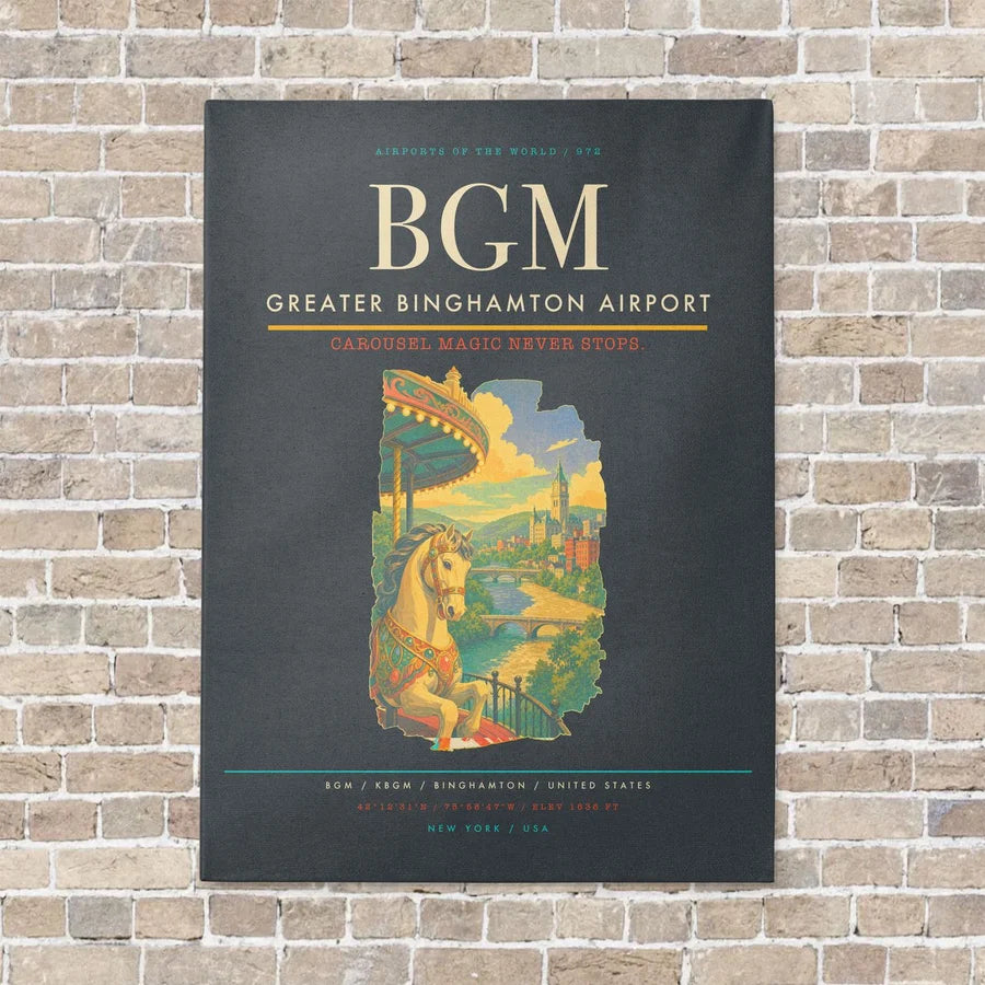 Greater Binghamton Airport BGM vertical canvas print - no frame - gray background