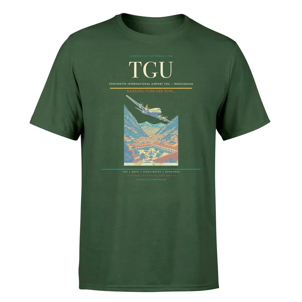 Toncontín International Airport (TGU) T-Shirt single-side front print in Dark Green | toncontín-international-airport-tgu-double-side-t-shirt