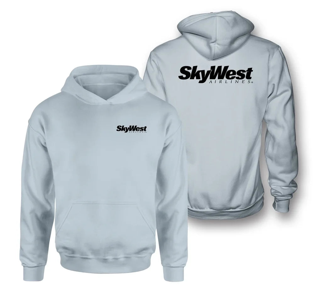 Skywest Airlines logo on light blue double side hoodie