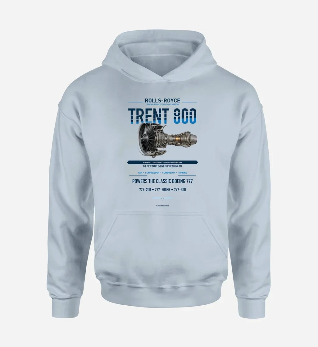 TRENT 800 design on light blue hoodie single side