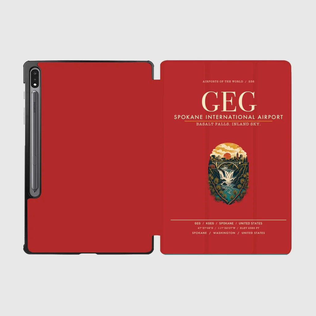 Spokane International Airport (GEG) design on red samsung tablet tablet case