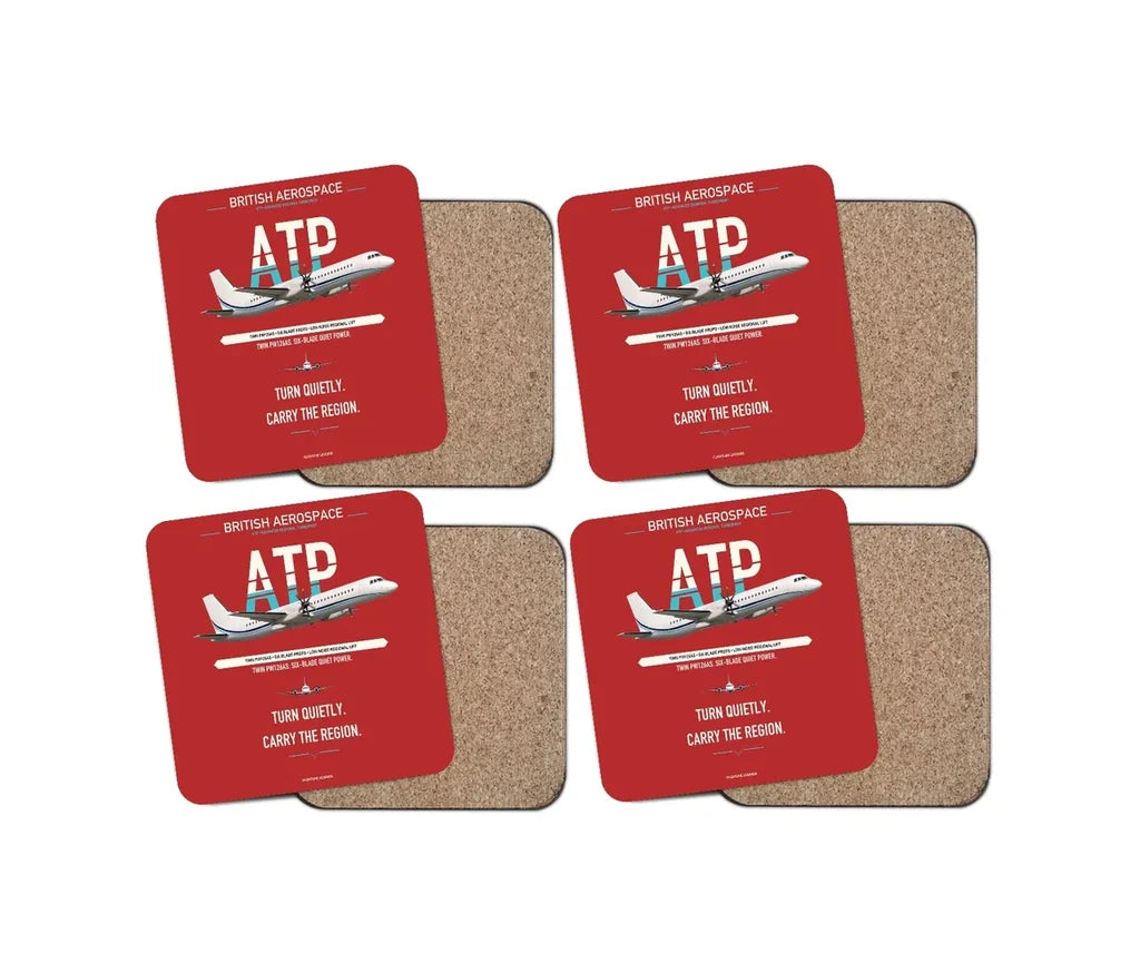 British Aerospace ATP design on red 4 pieces set coaster
